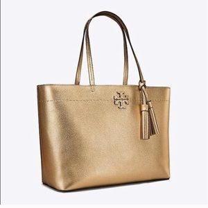 Tory Burch Gold Metallic Holiday Tassle McGraw Tote EXCELLENT CONDITION